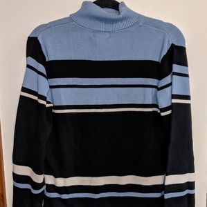 Color block, striped turtleneck